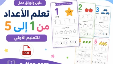 دليل وأوراق عمل تعلم الأعداد من 1 إلى 5 للتعليم الأولي PDF