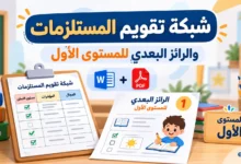 شبكة تقويم المستلزمات والرائز البعدي للمستوى الأول ابتدائي بصيغتي Word وPDF